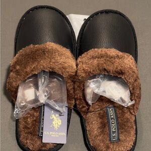 U.S. Polo Assn. Black and Brown Cozy Slip-On Slides